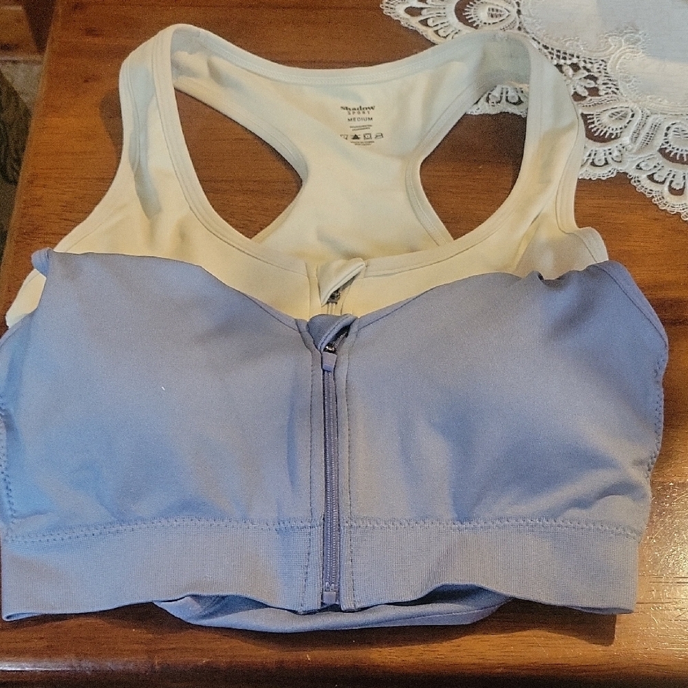 Women's Cream and Blue Sports Bra